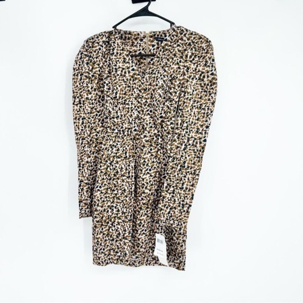 NWT French Connection Tan/Blue Leopard Print Long sleeve Mini Dress Size 0